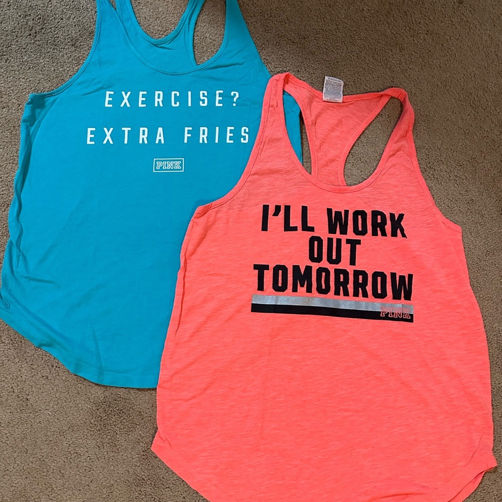2 - VS Pink Turquoise Graphic Workout Racerback Tank (M)
